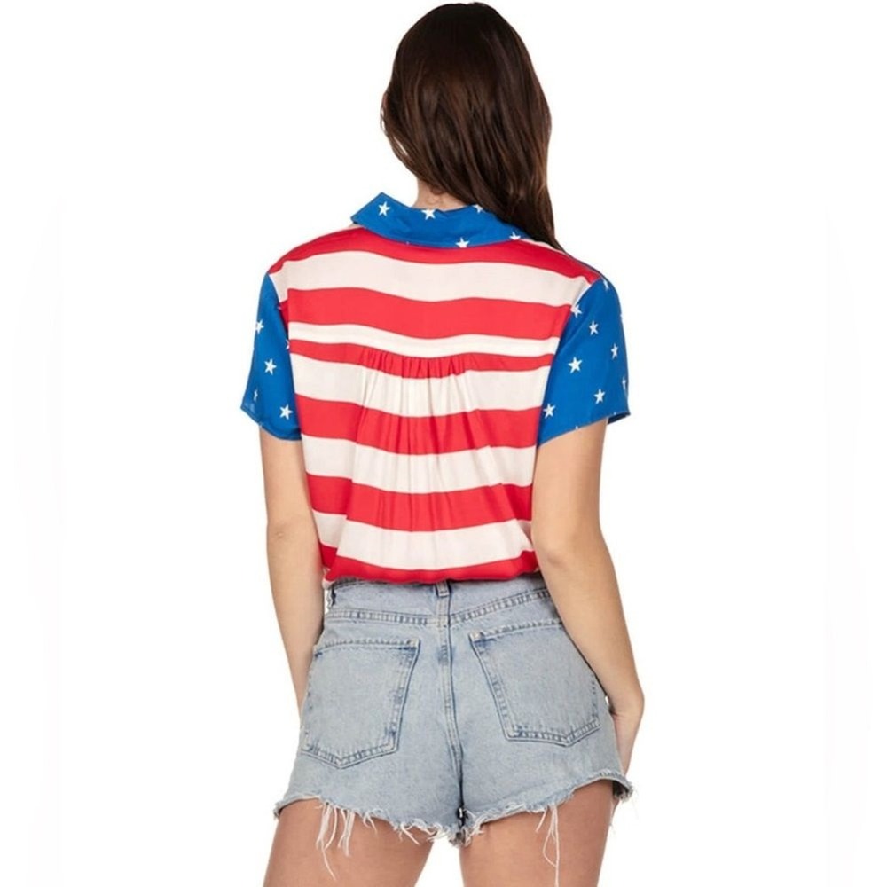 Tipsy Elves American Flag Shirt Small Patriotic 4th of July USA Button Down NWOT - Picture 2 of 11